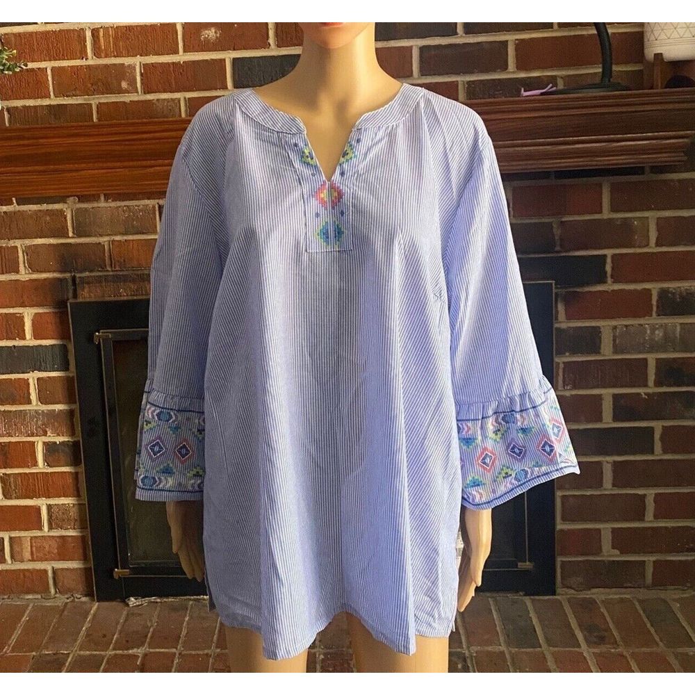 Alfred Dunner Women's Plus Size Striped Flare Sleeve Shirt top Size 2X New - Picture 2 of 14